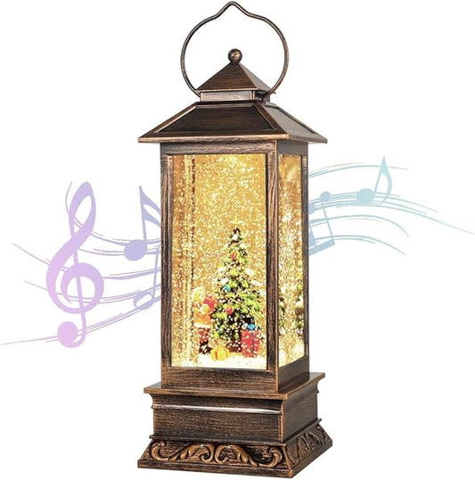 Christmas Decorations Home Lighted Christmas Snow Globe Christmas Lanterns Water Lanterns Glittering with Music USB and Battery Operated Singing Snow Globe Decoratives (Christmas Tree)