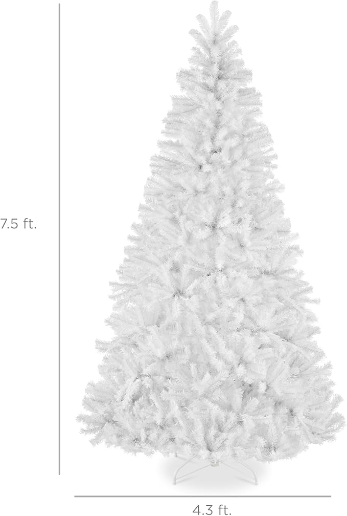 Best Choice Products Artificial Christmas Tree, 7.5ft Premium Unlit Realistic Spruce Holiday Décor w/Dense Branches, Metal Base – White Spruce