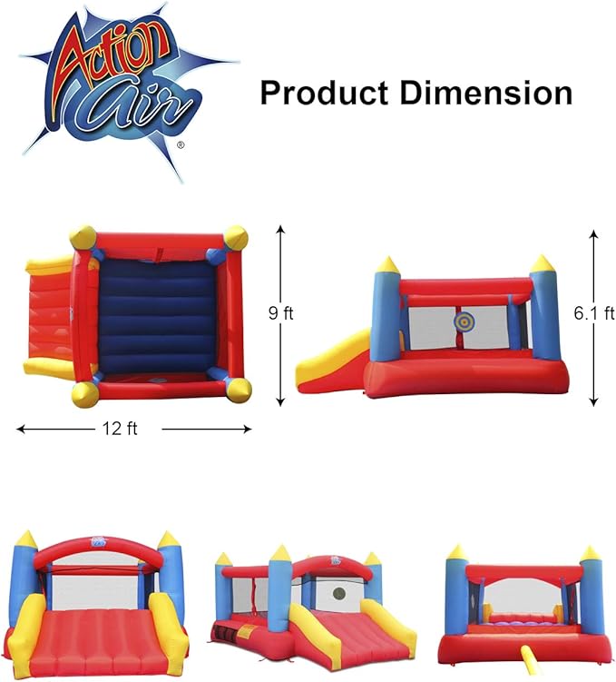 ACTION AIR [Updated Version] Bounce House, Inflatable Bouncer with Air Blower, Jumping Castle with Slide, Family Backyard Bouncy Castle, Durable Sewn with Extra Thick Material, Idea for Kids (C-9745)