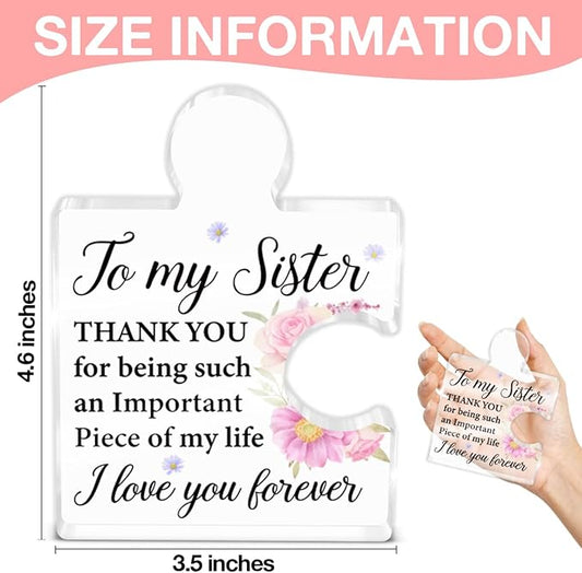 Sister Gifts, Unique Sisters Gifts from Sister, Birthday Christmas Graduation Gift Idea for Sisters Women Girls Acrylic Puzzle Piece Plaque Desk Decorations for Home Decor