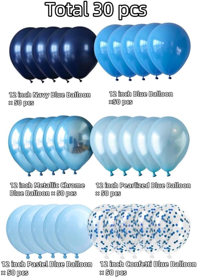 300 Pcs Blue Balloons 12 Inch Different Shades of Blue Party Balloon Set, Suitable for Wedding, Graduation, Birthday Party Various Event Decorations
