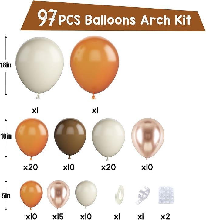 Paready Orange Balloon Arch Kit, 97 Pcs Orange Sand White Balloon Garland Kit Metallic Champagne Gold Balloons Beige Brown Latex Balloons for Neutral Party Birthday Fall Thanksgiving Baby Shower