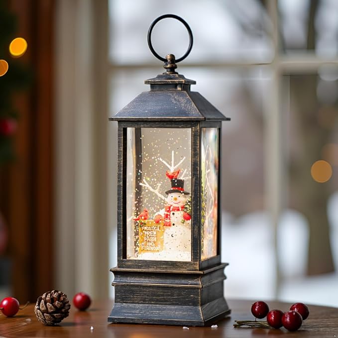 10 "Snow Globe Lights, Creative Vintage Musical Lights USB or Battery Powered, Water Snow Spinning Flashing Christmas Home Decoration and Gifts（ Frosty's Tree Farm）