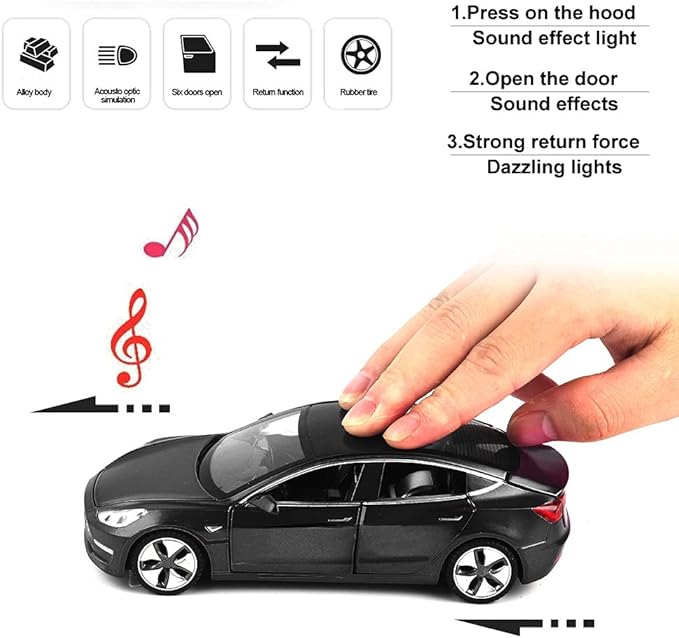 Diecast Toy 3 Car Model,Zinc Alloy Simulation Casting car Model Pull Back Vehicles,1:32 Scale Mini Vehicles Toys with Lights and Music for Toddlers Kids Children Birthday Gift (Black)