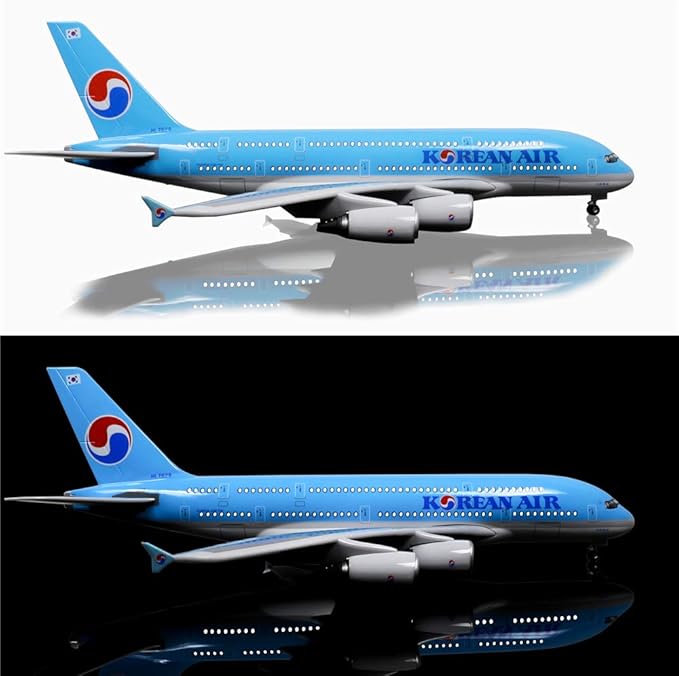 24-Hours 18” 1:160 Airplane Model Korea Airbus 380 Model Plane with LED Light(Touch or Sound Control) for Decoration or Gift