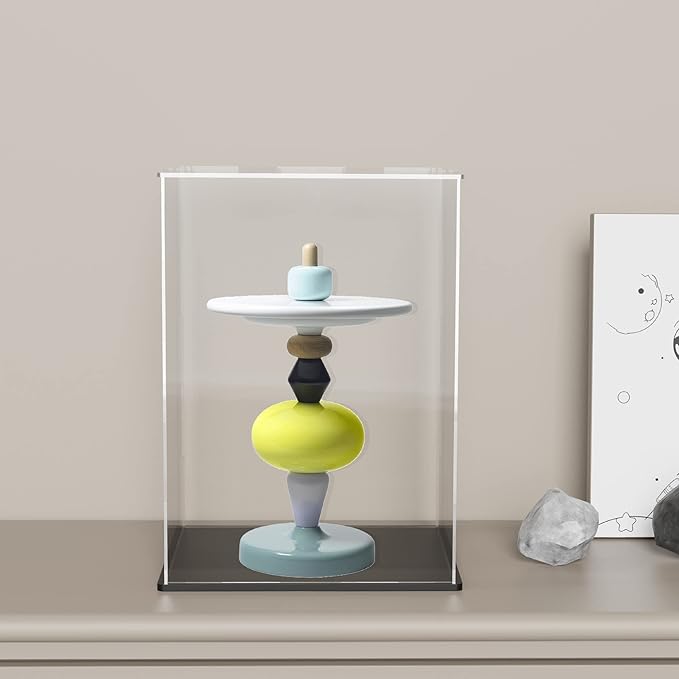 Acrylic Box with Matte Black Base, Simple Self-Assembly Clear Acrylic Display Case, Tall Dustproof Showcase with Lid for Collectibles, Toys and Trophy (8x8x12 inch)