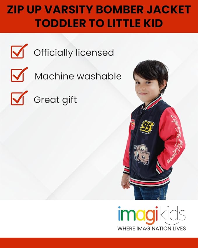 Disney Toy Story Cars Zip Up Varsity Bomber Jacket Toddler to Little Kid Sizes (2T - 7-8)