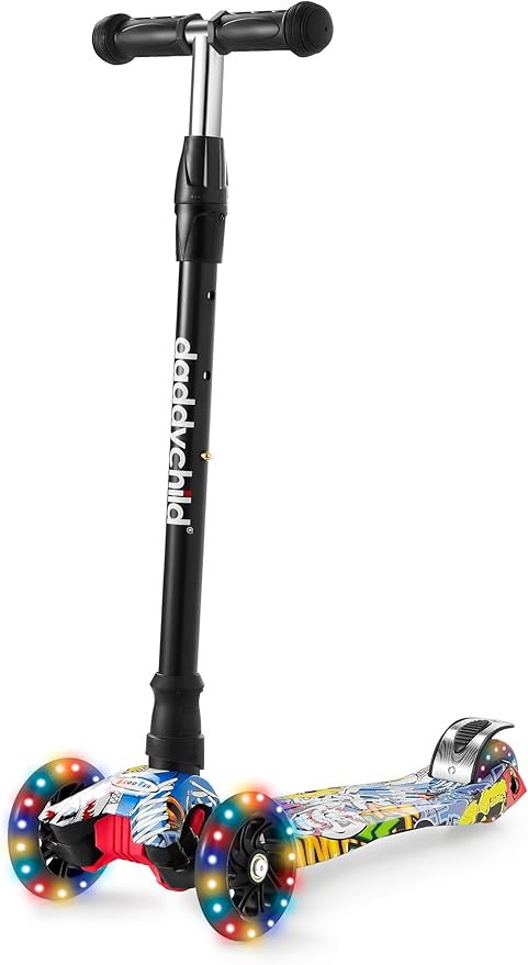 Scooters for Kids 3 Wheel Kick Scooter for Toddlers Girls & Boys, 4 Adjustable Height, Lean to Steer, Extra-Wide Deck, Light Up Wheels for Children from 3 to 14 Years Old