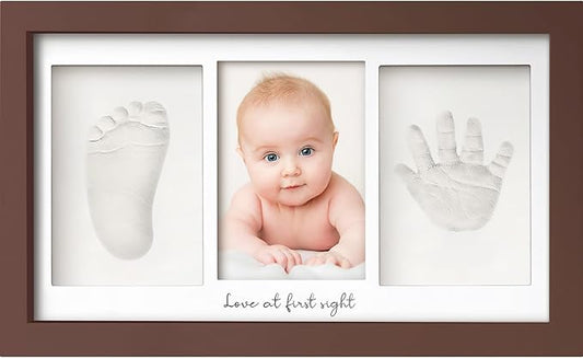 Baby Hand and Footprint Kit - Clay Handprint Keepsake Frame, Newborn Nursery Picture Frame, Personalized New Mom Gifts for Baby Shower & Registry (Cedar)