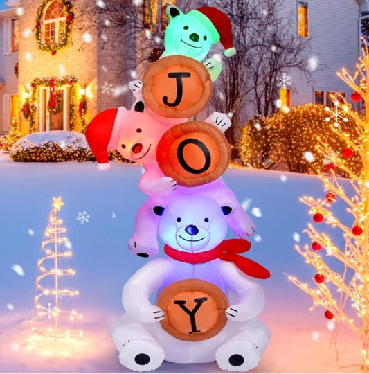 Outdoor Christmas Inflatable Decorations,8FT Christmas Inflatables Polar Bear, Outdoor Christmas Decorations with Built-in Flashing LED Lights, Blow Up Yard Decor for Lawn Garden Xmas Party