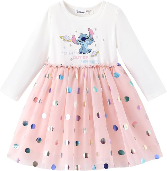 Disney Frozen Elsa Princess Cinderella Ariel Jasmine Rapunzel Baby/Toddler Dress, Ruffle Long-Sleeve Mesh Overlay Tulle Dress