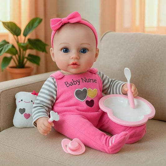 SCOM Baby Doll Girl - 16 inch Realistic Reborn Baby with Soft Cloth Body and Vinyl Limbs, Real Life Baby Dolls with Accessories for 3+ Year Old Gifts