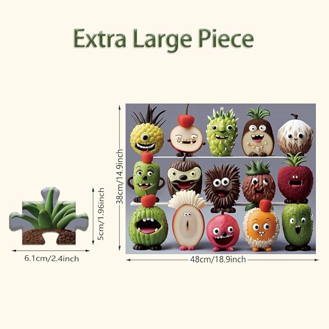 100 Piece Large Piece Donuts Jigsaw Puzzle for Kids Teens Age 4-8 Gift Family Game Unique Shapes Cute Monsters Puzzle (Happy Fruits)