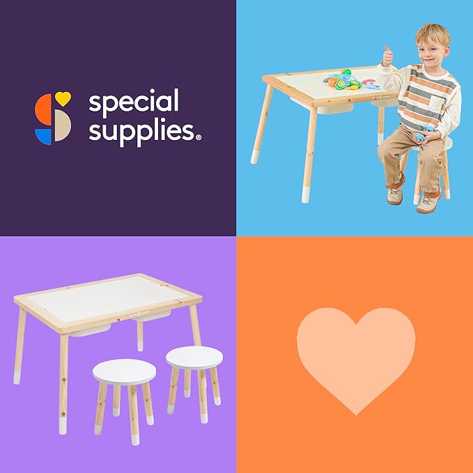 Special Supplies Kid’s Sensory Table Set with Deep Water and Sand Bins, Writable Lids, Chalk and Dry Erase Markers for Active, Hands-On Learning, Fun Play, Arts and Crafts - Pine Wood (2 Bins)