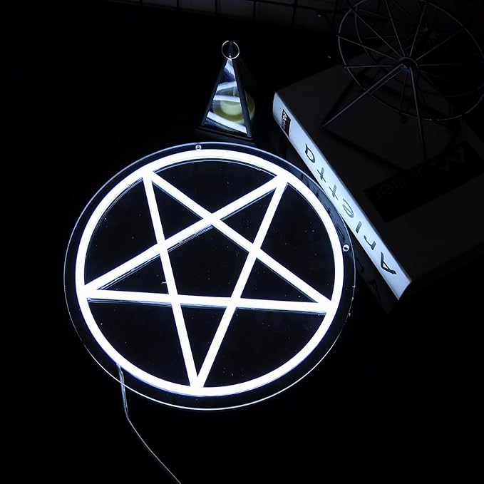 Pentacle Neon Sign, Dimmable LED Gothic Pentagram Neon Light, USB Powered for Home Bedroom Dorm College Party Christmas Gifts12.2 * 12.2 Inch