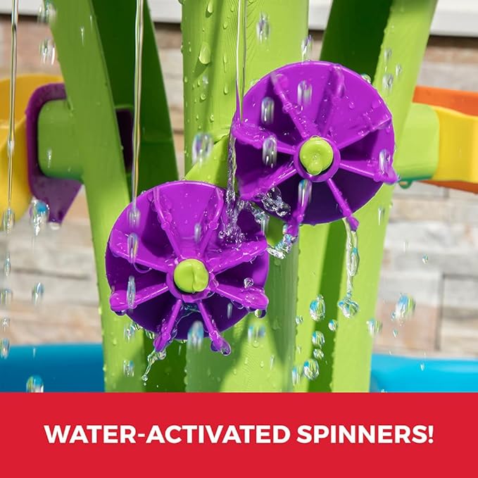 Step2 Summer Showers Splash Tower Water Table for Kids, Outdoor Kids Water Sensory Table, Ages 1.5+ Years Old, 8 Piece Water Toy Accessories, Blue & Green