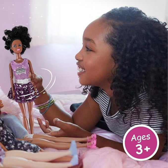 6 Set of African American Black Toy Dolls - 11.5" Premium Fashion Style Diversity Role Play Dolls, Bundle Variety Pack for Kids, Girls Party Favors