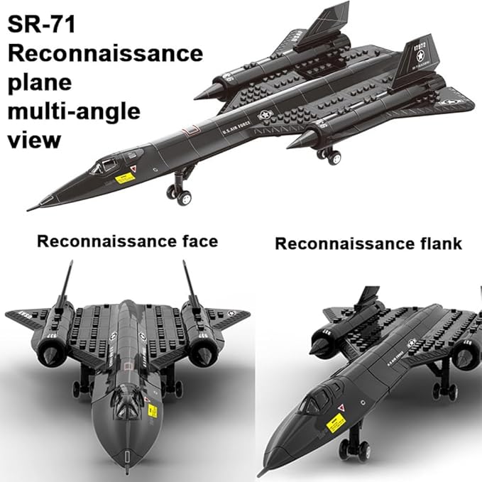 Military Series SR-71 Reconnaissance Aircraft Jet Blackbird Air Force Building Block Set,WW2 Military Fighter Airplanes Model,Plane Brick Building Toy Gifts for Kids and Adults,183PCS