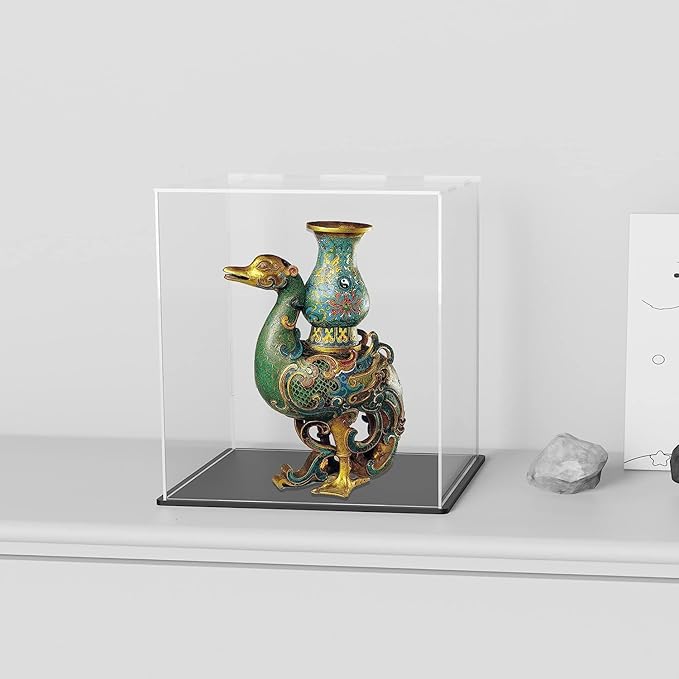 Acrylic Box with Matt Black Base, Simple Self-Assembly Clear Acrylic Display Case, 13x13x16 inch Showcase with Lid for Collections, Figures and Dolls