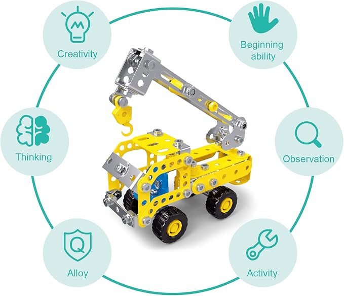 7 in 1 STEM Toys,Erector Set for Boys Age 8-12,Learning Engineering Kids Building Blocks Model Kits,Metal Construction Toys for Kids 8 9 10 11 12+ Year Old(180PCS No Motor)