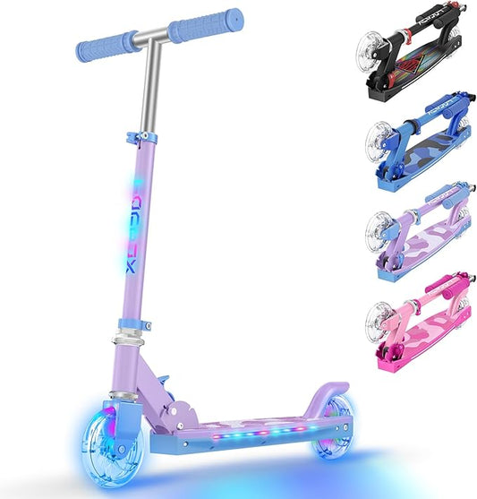TONBUX Scooters for Kids 5-7, 2 Wheel Scooters with Cool Light Up Stem, Wheels, and Deck, 3 Level Adjustable Height Kick Scooter, Foldable and Lightweight Scooter for Kids 8-12