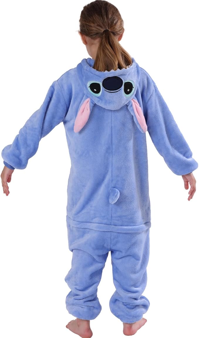 Kids Blue One-Piece Onesie Halloween Plush Jumpsuit Cosplay Costume for Girls and Boys