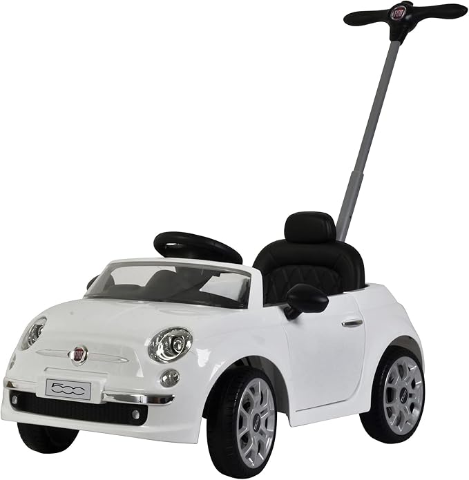 Best Ride On Cars Fiat 500 Push Car, with Stroller, Adjustable Footrest and Handle, Horn, Music, Stable Wheels, For Kids Aged 2-3 Years, 37 x 19 x 12 inches, Large, White