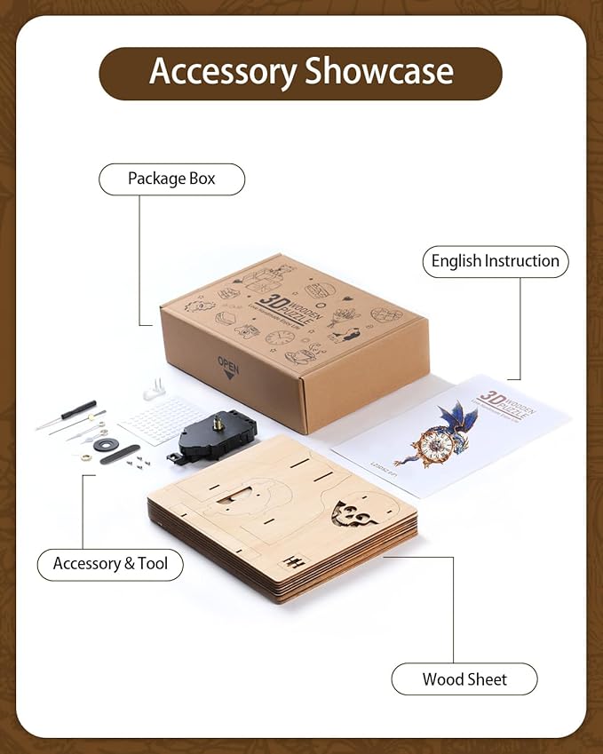 3D Wooden Puzzles for Adults, Blue Dragon Clock with Pendulum Model Kit, 3D Puzzles for Adults Room Home Decor DIY Wall Clock Kit, Holiday Birthday Christmas Day Gifts for Men Women Teens