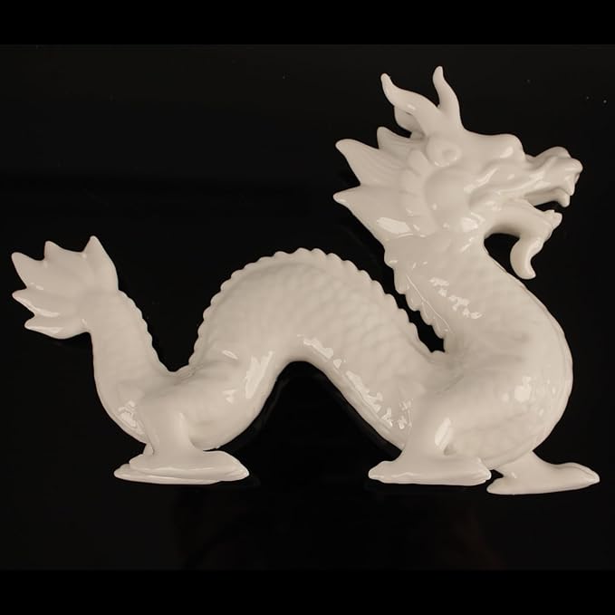 8.1in Large Chinese Dragon Statue, Dragon Figurines for Adults, Chinese Feng Shui Wealth Lucky Dragon Statue Table Top Ornament Decoration for Home, Office, Livingroom, Bedroom, Bookshelf, White