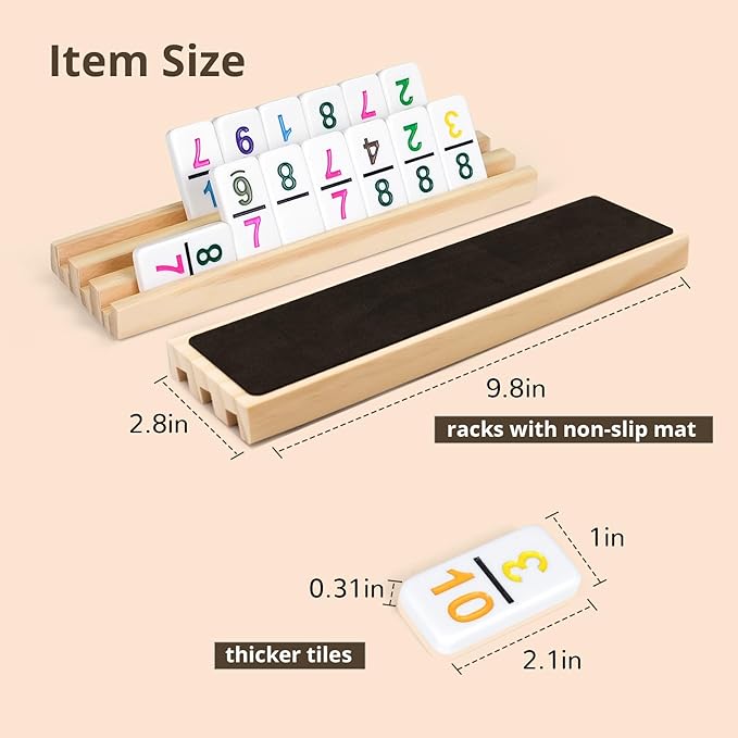 Mexican Train Dominoes Set with Numbers Double 12, Includes 8 Tiles Racks & 9 Metal Trains & Wooden Hub & 91 Colorful Dominoes Tiles with Portable Case for Adults, Travel, Family Game Nighty