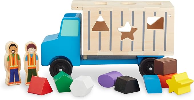 Melissa & Doug Geometric Stacker and Shape-Sorting Wooden Dump Truck Toy Bundle