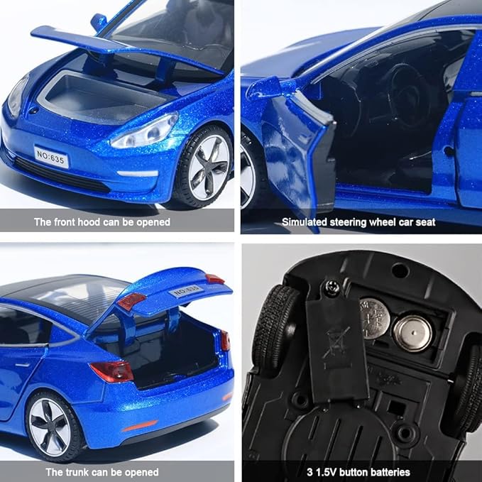 Diecast Toy Car Model 3 Car Model,Zinc Alloy Simulation Casting car Model Pull Back Vehicles,1:32 Scale Mini Vehicles Toys with Lights and Music for Toddlers Kids Children Birthday Gift (Blue)