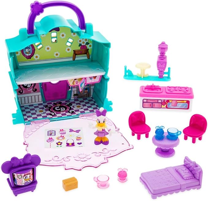 Disney Store Action Toys Daisy Duck Café Playhouse Play Set - Interactive Play House Junior Mickey Mouse Toys - Poseable Daisy Figure, 15-Piece Set, Perfect for Toddlers
