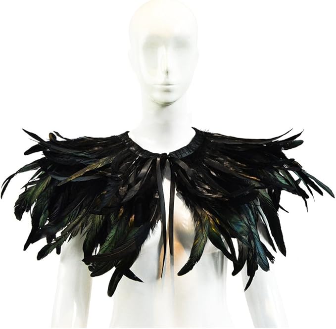 L'VOW Gothic Black Feather Shrug Cape Shawl Halloween Costume for Men