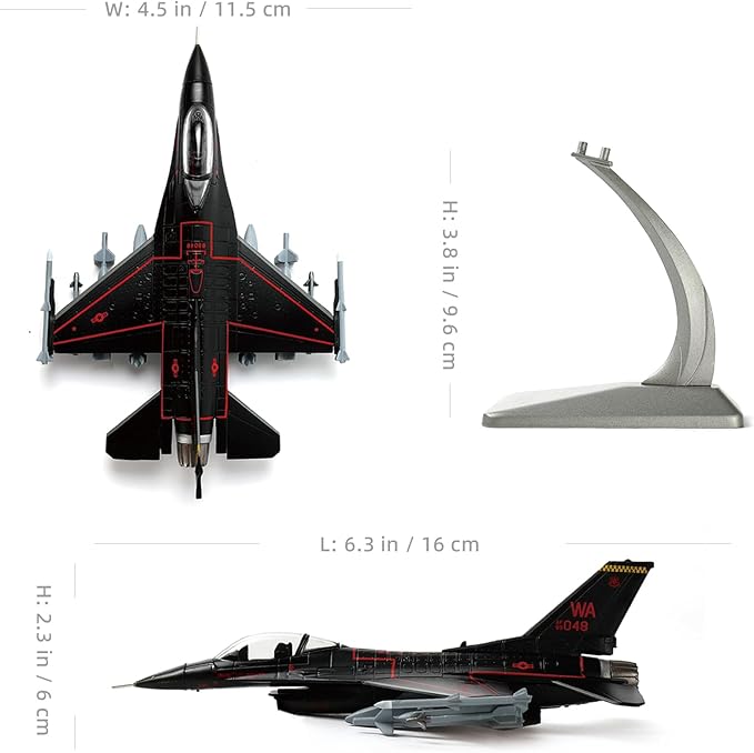 1/100 F-16C Fighting Falcon Fighter Model Metal DieCast Aircraft Jet Kit Fighter Plane Model Military Airplane for Collection and Gift(Nellis AFB 57th Wing), Black