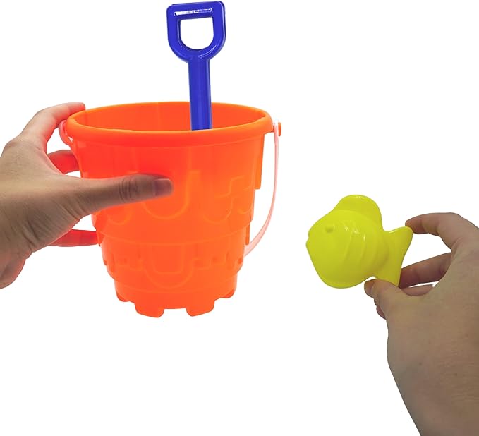 4E's Novelty 12 Sets Beach Toys - Includes 12 Sand Buckets, 12 Shovels, 24 Sand Molds for Kids - Small 5.75" Beach Buckets Bulk for Summer Party Favors, End of Year Student Gifts Toys