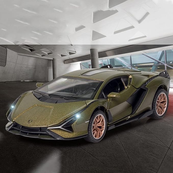 Diecast Toy Car Sian FKP37 Sports Model Car,Zinc Alloy Simulation Casting Pull Back Vehicles,1:32 Scale Supercar Toys with Lights and Music Sound for Toddlers Kids Children Boys Girls Gift (Green)