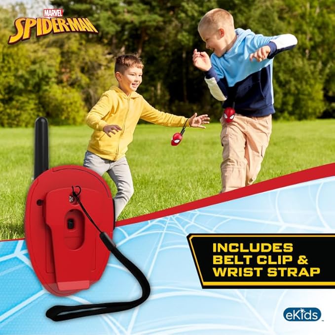 eKids Spiderman Walkie Talkies for Kids, Static Free and Extended Range, Indoor and Outdoor Toys Designed for Fans of Spiderman Toys