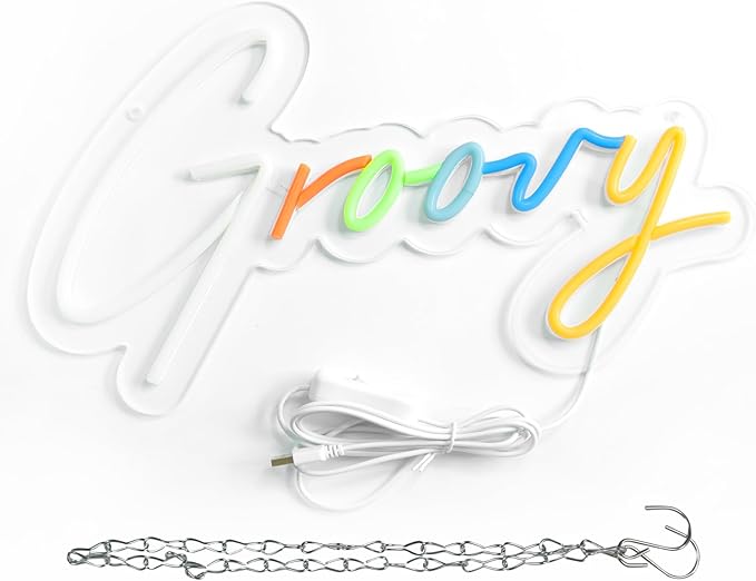 6-Color Groovy Neon Sign - 16x9 Inch Vintage Wall Decor for Game Rooms & Creative Studios, Unique Gift for Gamers/Designers