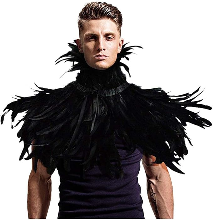 L'VOW Gothic Black Feather Shrug Cape Shawl Halloween Costume for Men