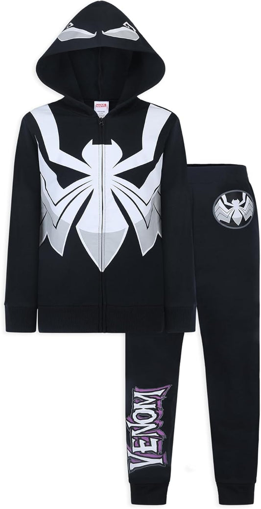 Marvel Spider-Man, Miles Morales, & Venom Boys Zip Up Hooded Sweatshirt and Pants Set for Toddlers and Big Kids – Black/Red