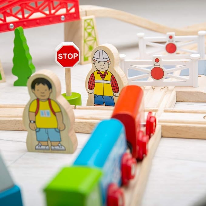 Bigjigs Rail Wooden Town and Country Train Play Set with Accessories