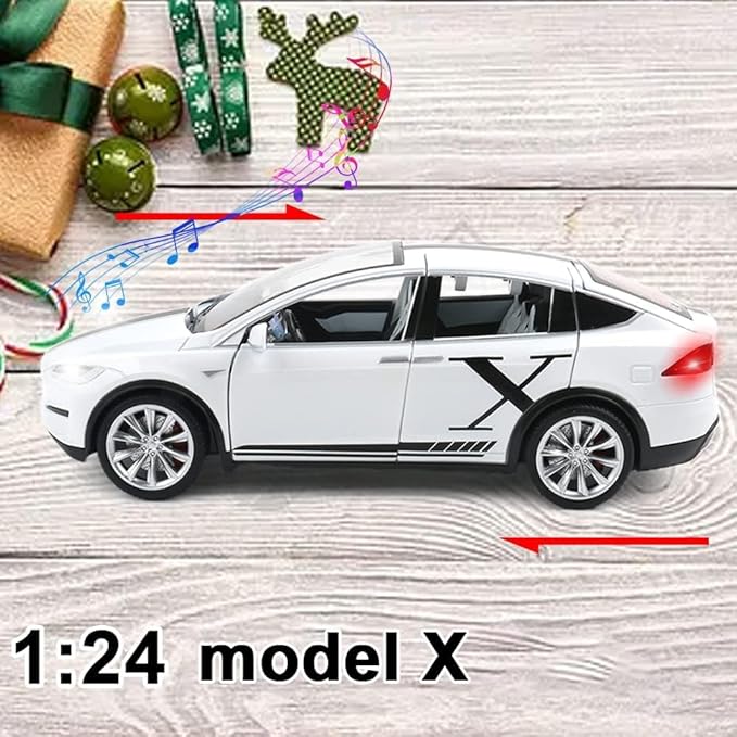 1:24 Scale Tesla Model X Alloy Car Model Diecast Toy Vehicles for Kids, Tesla car Model，Pull Back Alloy Car with Lights and Music,Gifts for Boys and Girls.(1:24 Model X -White)