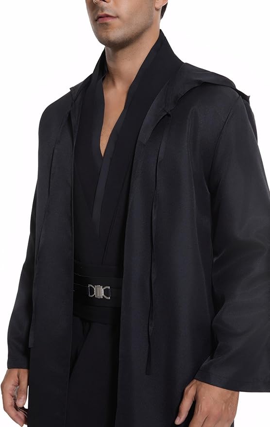 Men's Hooded Robe Tunic Cosplay Costume Knight Cloak Tunic Uniform Pants with Belt Full Set Halloween Outfits