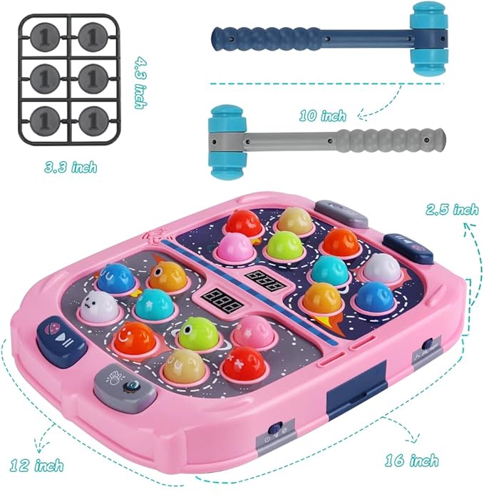 Hammer Mole Game,Toys for 3-12 Year Old Boys and Girls,Whack Game Toy for Toddlers,Birthday Gifts for 3 4 5 6 7 8+ Girls Kids,Interactive Educational Toys with Sound and Light,PK Mode with 2 Hammers