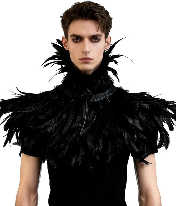 L'VOW Gothic Black Feather Shrug Cape Shawl Halloween Costume for Men