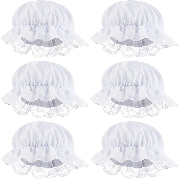 White Mob Cap Costume Pioneer Bonnet Women's Colonial Bonnet Lace Frilly Grandma Night Hat Accessories
