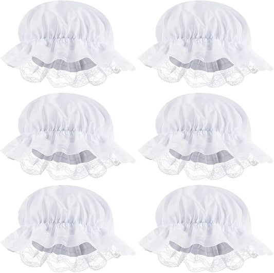 White Mob Cap Costume Pioneer Bonnet Women's Colonial Bonnet Lace Frilly Grandma Night Hat Accessories