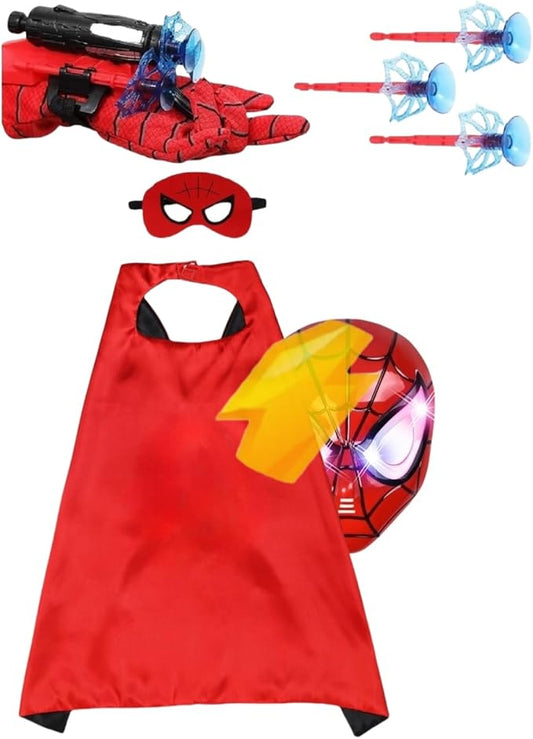 Superhero Costume Masks Capes Boys,Web Shooter Super Heros Toy- Web Goves Costume Kids for Christmas Halloween Birthday Party Over 3 Years Old