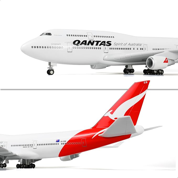 1/160 747 Airplane Model for Qantas 18-inch Pre-Built Airplane Models for Boeing 747 with Planes Display Stand Diecast Airplanes Model Kit for Adults Aviation Plane Gifts Aircraft Collection